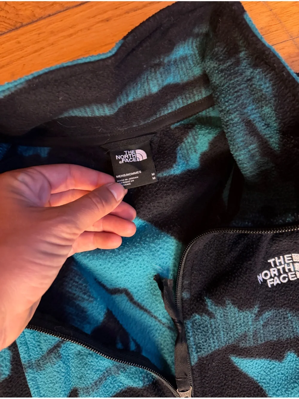 The North Face Men’s Teal and Black Patterned Pullover Hoodie